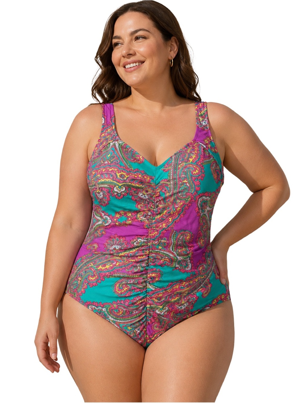 Maxine of Hollywood Paisley One Piece Swimsuit Size 16 full coverage